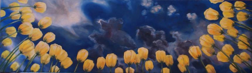 When you lie in the tulips right before the storm - oil painting