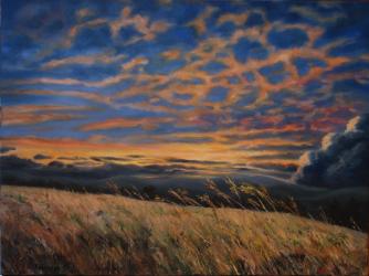 Dusk at Krkonoše mountains - oil painting