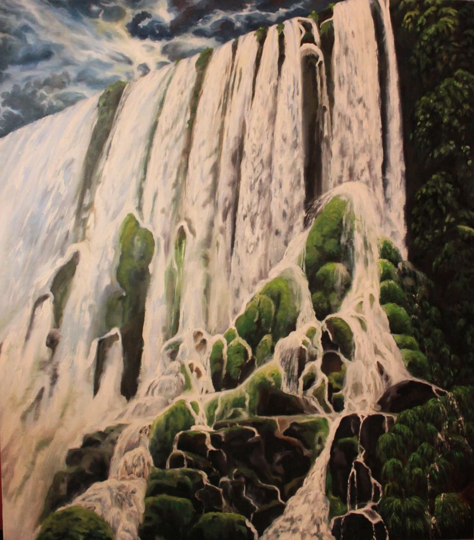 Oil painting - Storm is coming on Iguazu falls