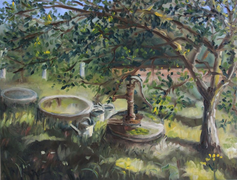 Oil painting - Water well at the garden of my mother