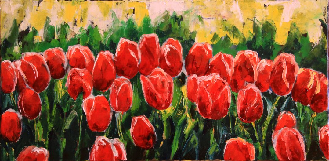 Oil painting - Tulips, spatule study