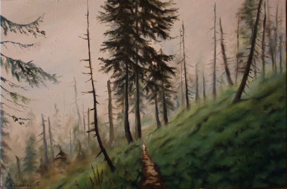 Oil painting - Misty path in Krkonose