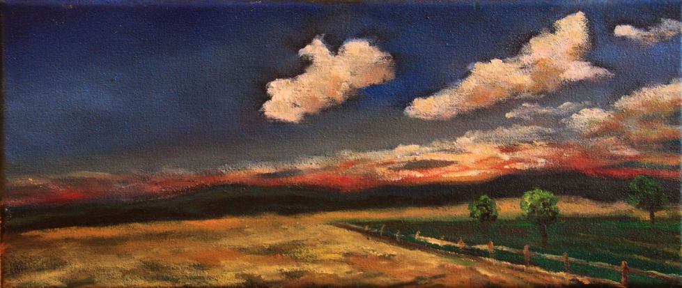 Oil painting - Late afternoon at Dolní Těšov