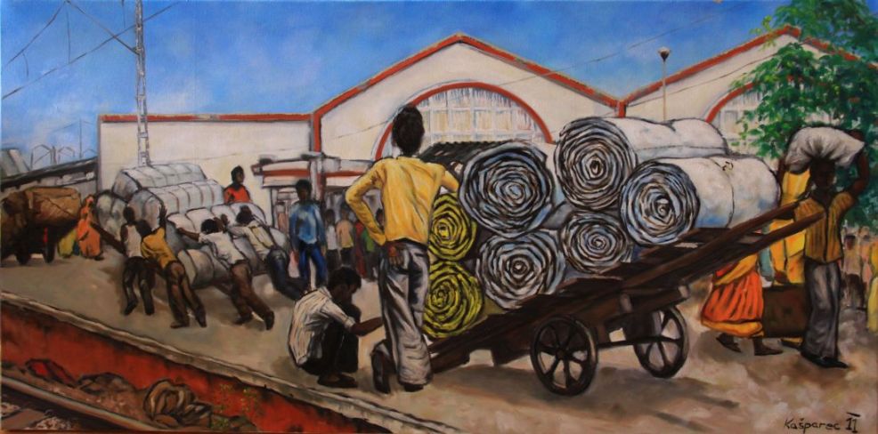 Oil painting - Bandra terminus in Mumbai city