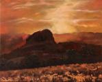 Boren mountain in flames - oil painting