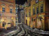 Uhelný trh on cold February night - oil painting