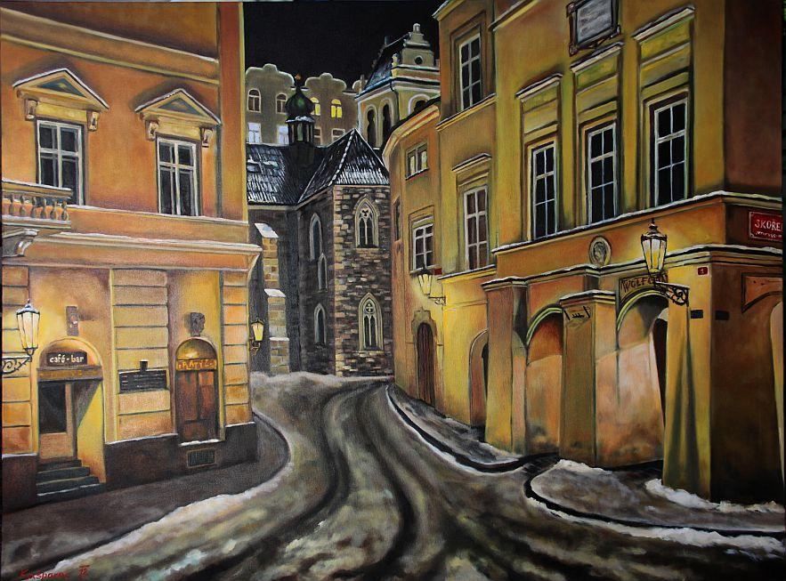 Oil painting - Uhelný trh on cold February night
