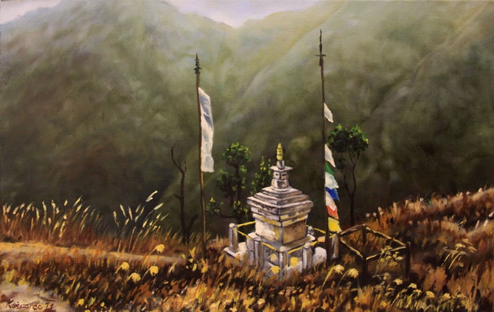 Oil painting - Shrine near Sri Khola