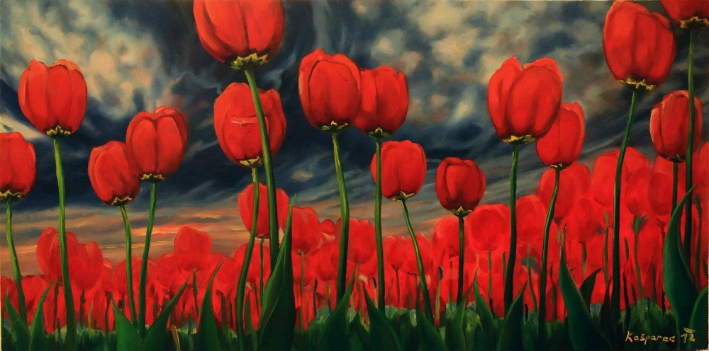 Oil painting - Tulips awaiting rain