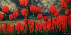 Tulipány čekající na déšť - olejomalba, obraz