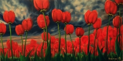 Tulips awaiting rain - oil painting