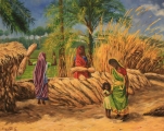 Venkovanky poblíž Bodhgaya - olejomalba