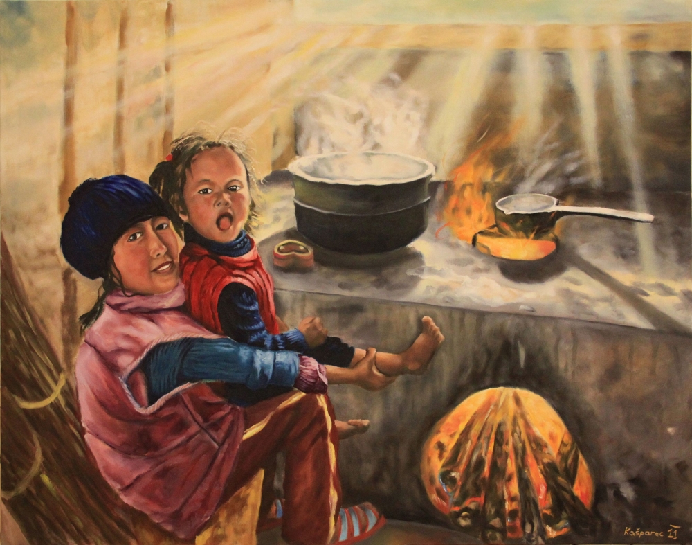 Oil painting - Nepali sisters from Tonglu