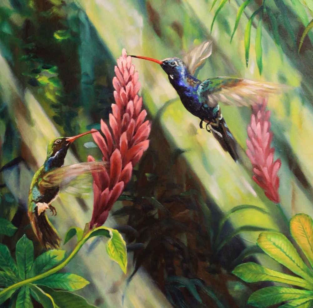 Oil painting - Detail of the painting "Humming birds"