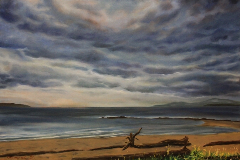 Oil painting - English bay under rainy sky