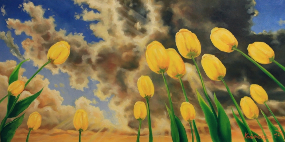 Oil painting - Defying tulips