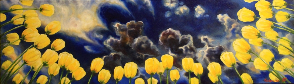 Oil painting - When you lie down in tulips before the storm II