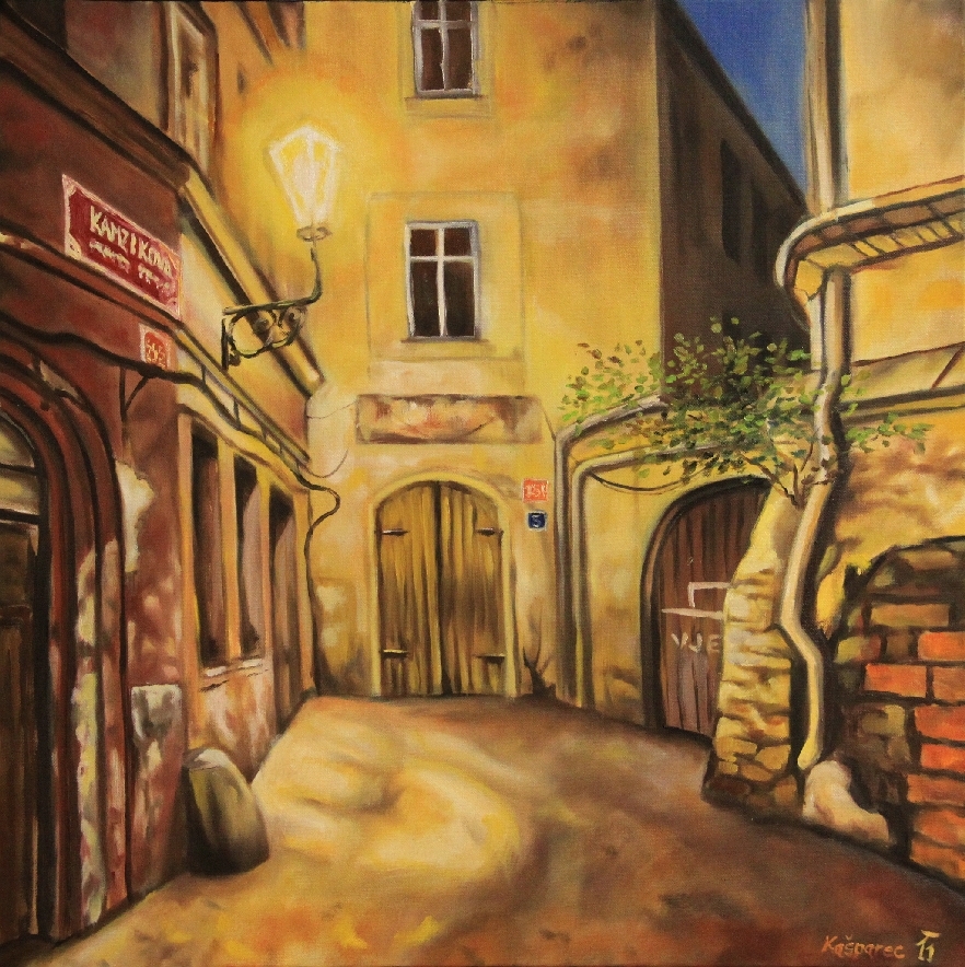 Oil painting - Kamzíkova Street, Old Prague