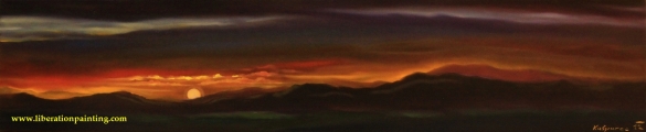 Západ slunce nad horami I - olejomalba, obraz