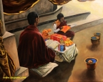 Monks from Bodhgaya - oil painting