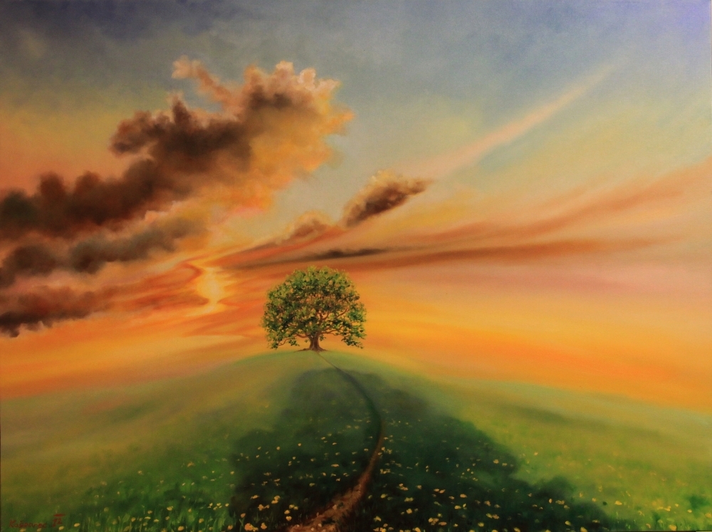 Oil painting - Tree at the end of the Path