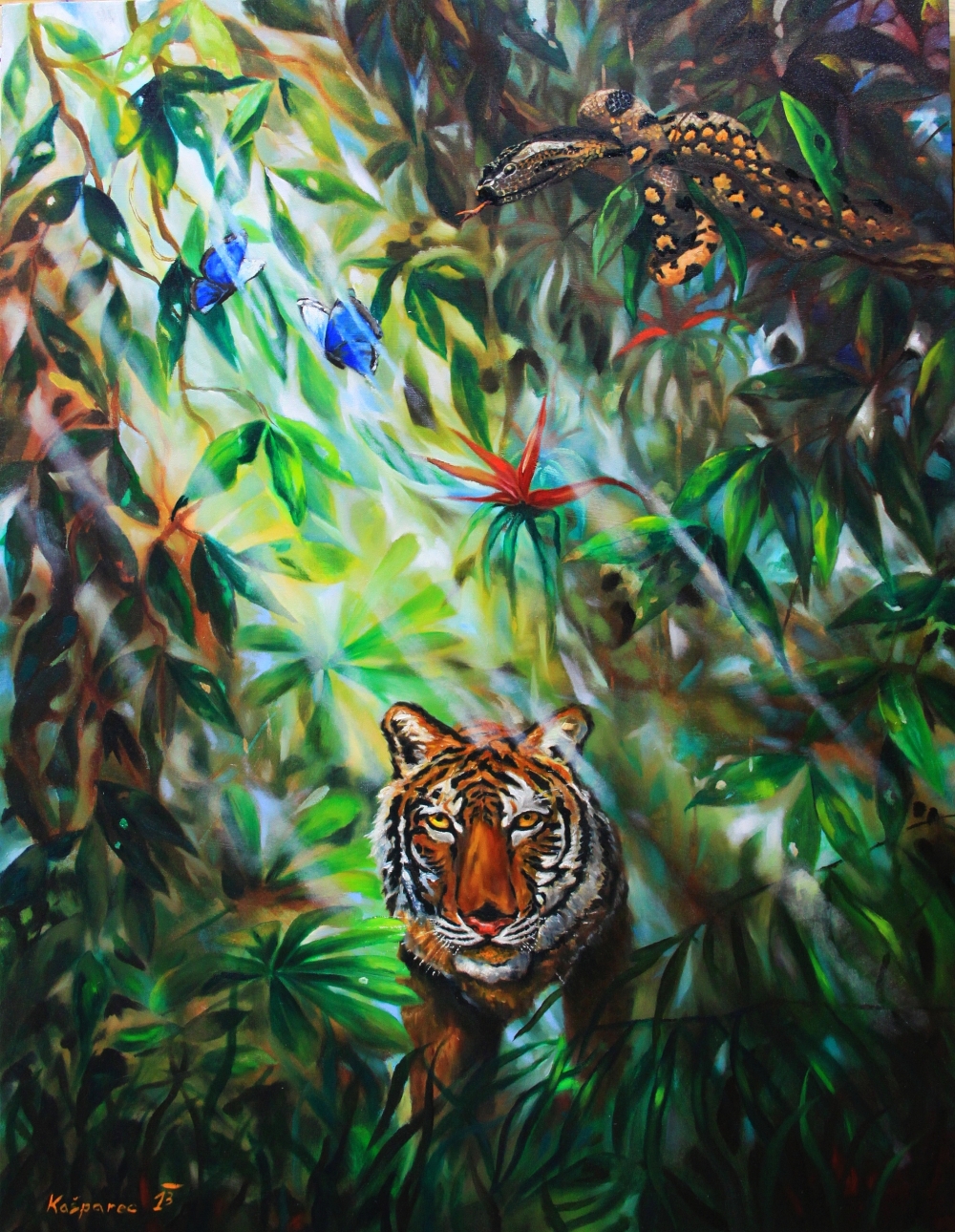 Oil painting - Tiger and Anaconda