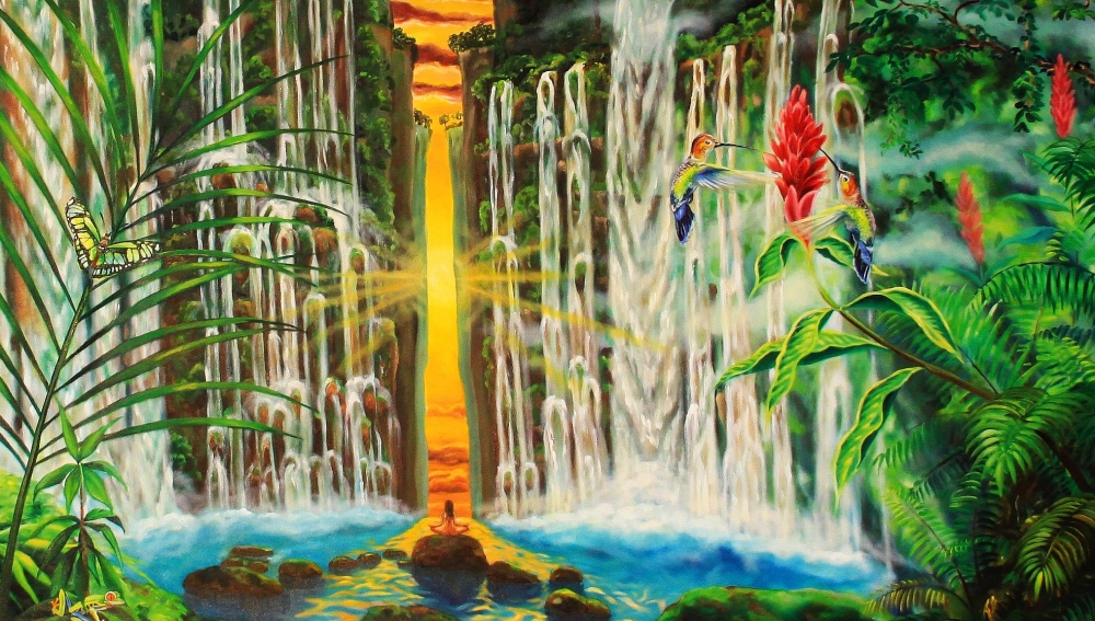 Oil painting - Paradise- detail of central section