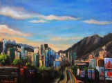 Cambie bridge and Yaletown view - oil painting