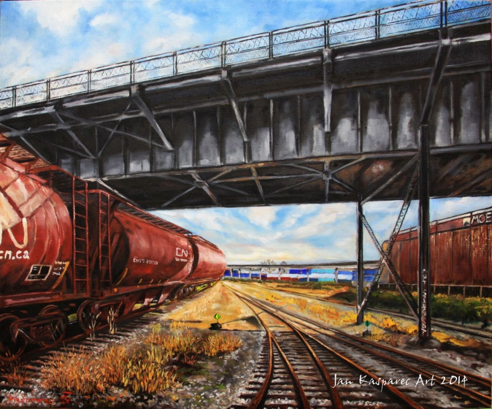 Oil painting - Vagons under the Terminal Avenue bridge