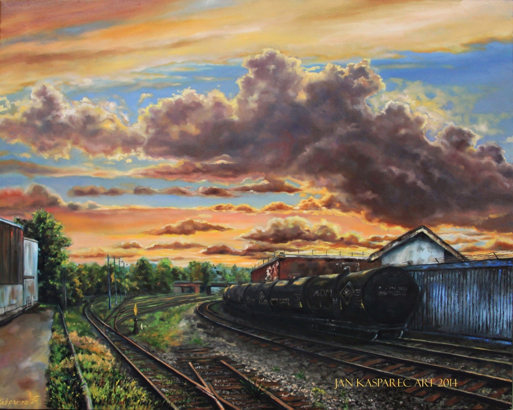 Oil painting - Sunset over Glen drive railways