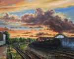 Sunset over Glen drive railways - oil painting