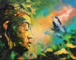 Buddha with a butterfly - oil painting