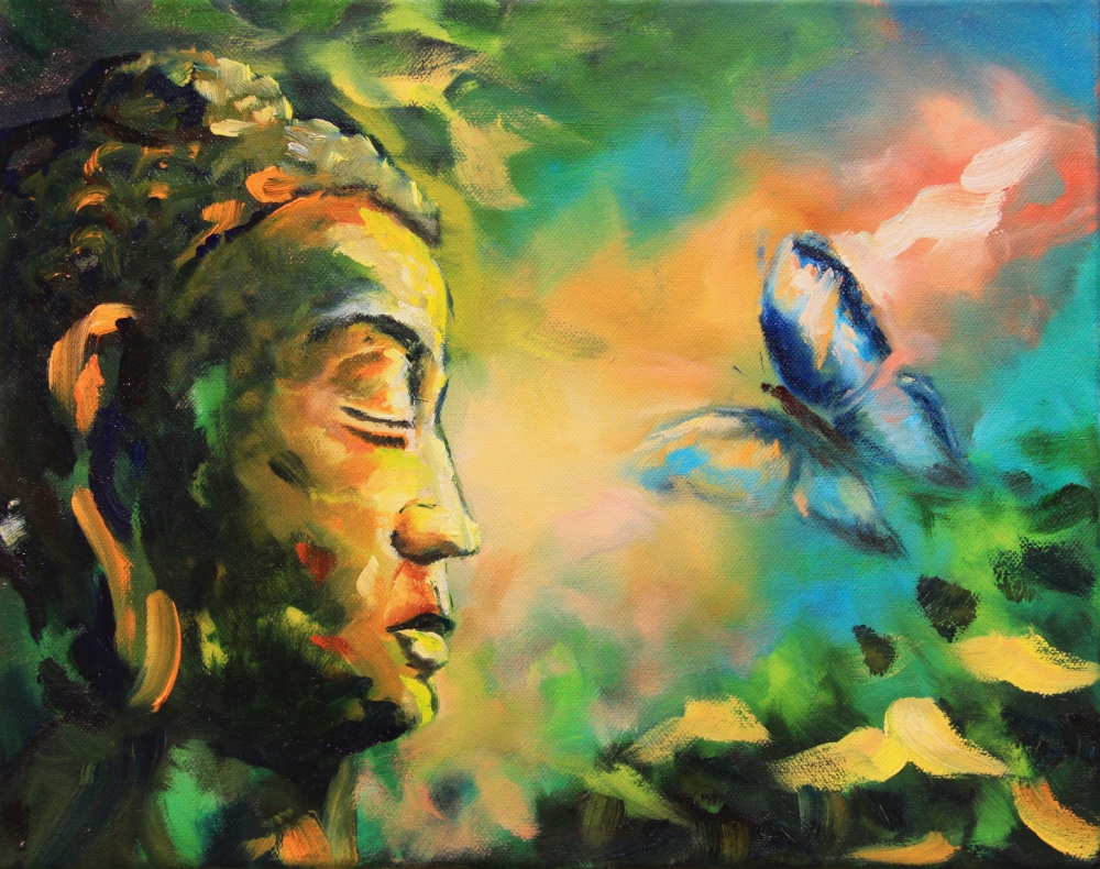 Oil painting - Buddha with a butterfly