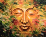 Buddha in rose blossoms - oil painting