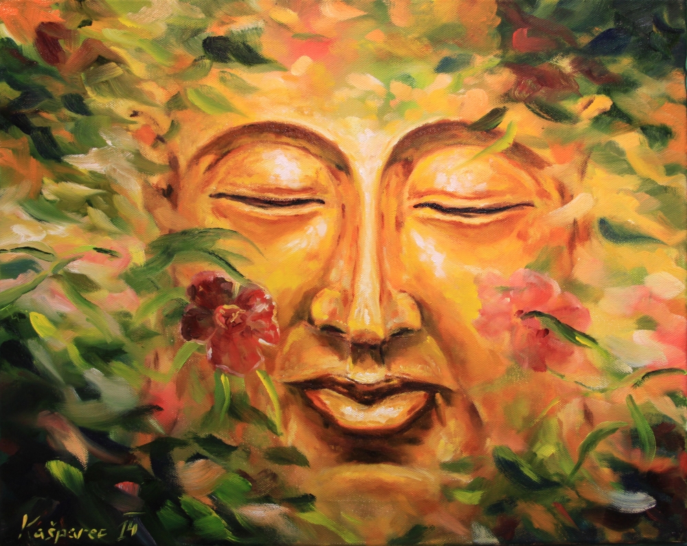 Oil painting - Buddha in rose blossoms