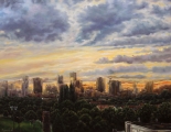 Chestnut sunset over Vancouver - oil painting