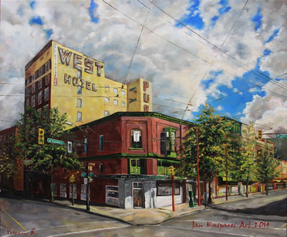 Oil painting - Vancouver Chinatown, West Pender and Carral street intersection