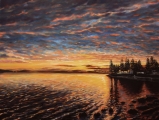 Západ slunce na pobřeží - olejomalba, obraz