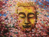 Buddha in sakuras - oil painting