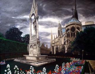 Notre Dame před bouřkou - olejomalba, obraz