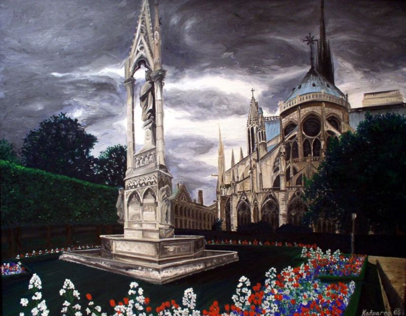 Obraz - Notre Dame před bouřkou
