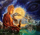 Buddha v úplňku - olejomalba, obraz