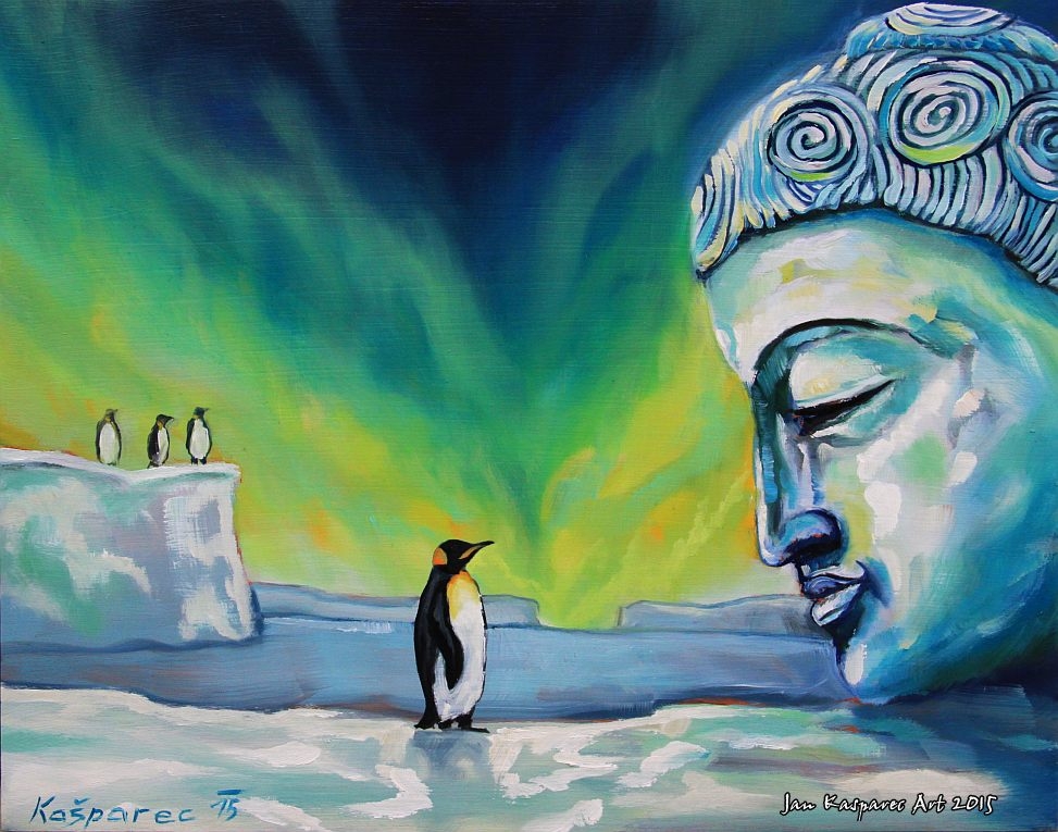 Oil painting - Buddha with penguin