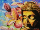 Buddha in Magnolias - oil painting