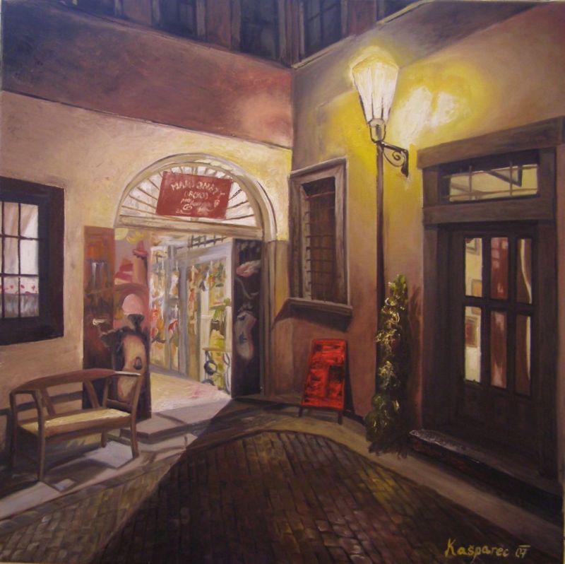 Oil painting - Under the lamp, Prague