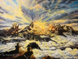 Himalayan Buddha Sunset - oil painting