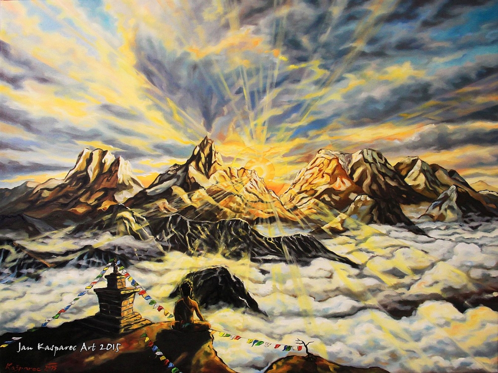 Oil painting - Himalayan Buddha Sunset