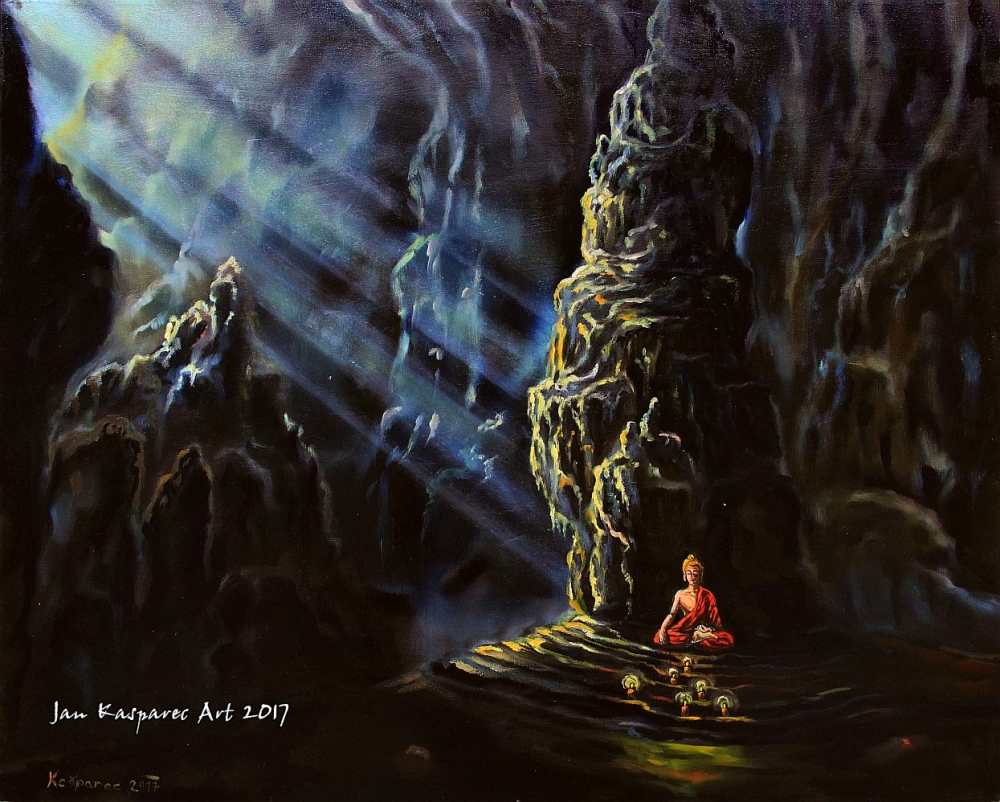 Oil painting - Buddha in a cave