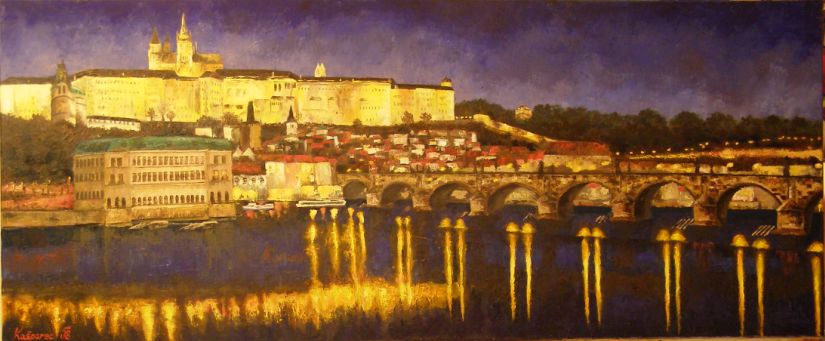 Obraz - Karlův most a hrad v noci