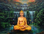 Buddha at the Waterfall Study on wood - olejomalba, obraz